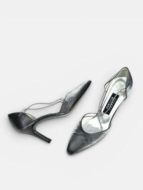 Stuart Weitzman Dark Silver Formal Heels Rhinestones Details Pointed Toe US 7,5